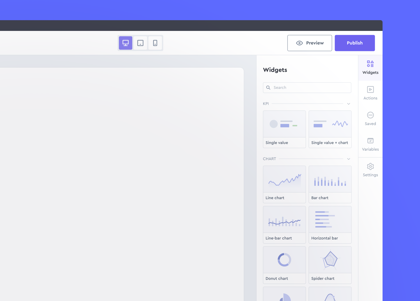Dashboard builder Widget sidebar