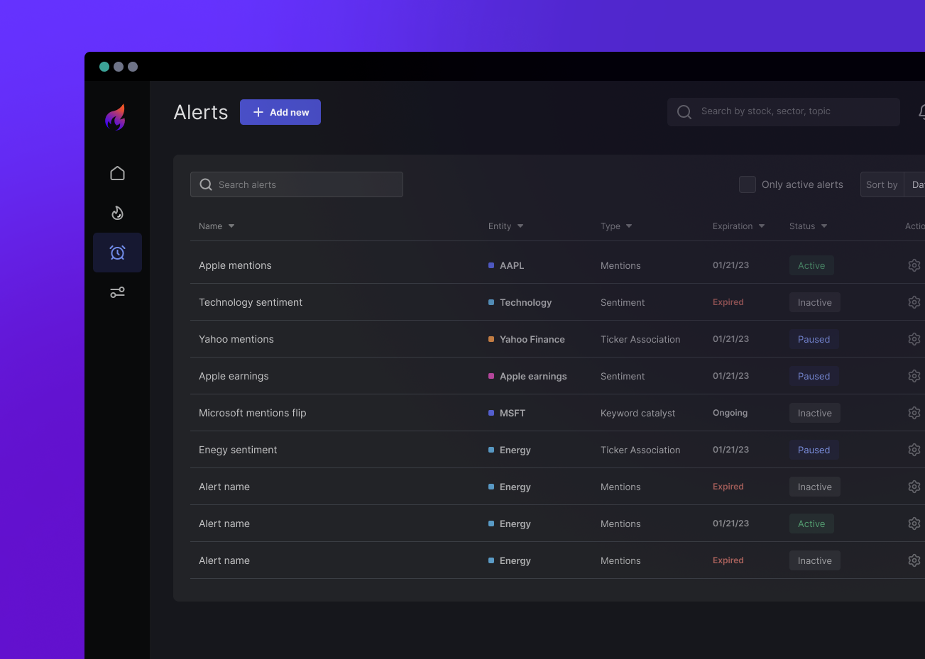 Revamped sidebar + Alerts Page V2 Design
